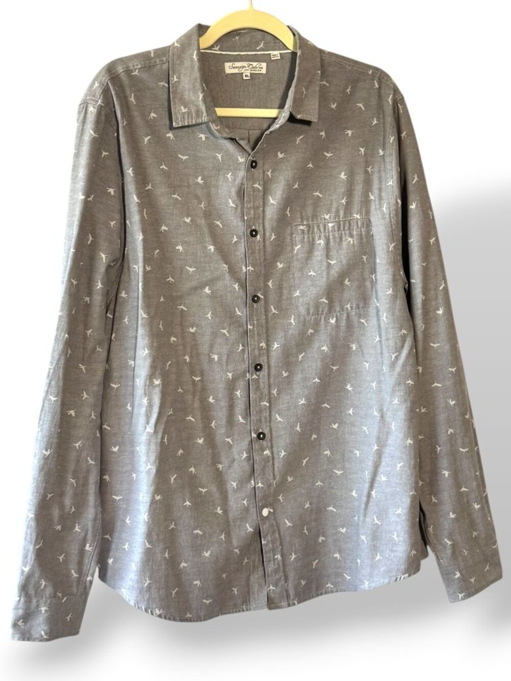 Sovereign Code Men's Gray Button-Up Shirt Bird Print Cotton Casual - XL